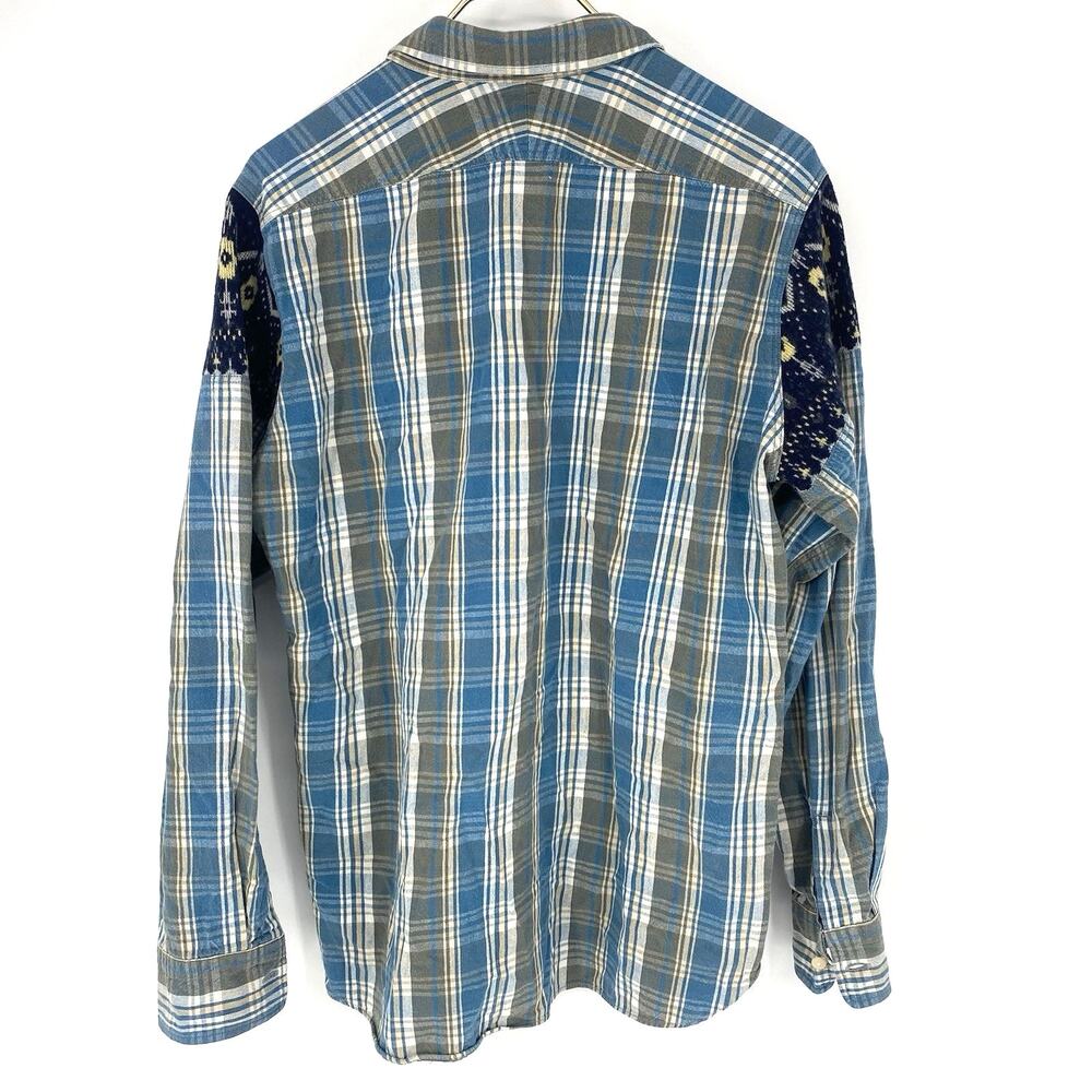 Nanamica Plaid Shirt Womens L Patchwork Woven Shoulder Japanese Blue - Picture 2 of 8